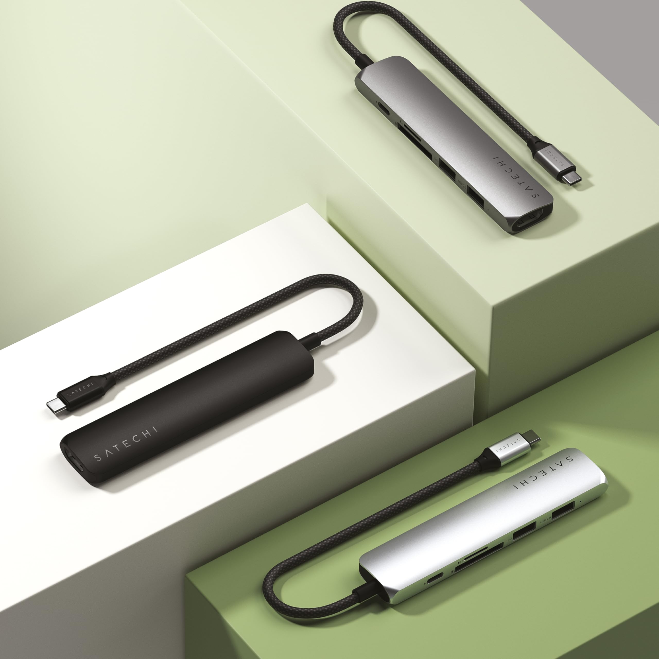 SATECHI Hub USB C 6 in 1 Slim Plus, PD 100W, HDMI 4K, Argento | 2x Porte USB-A 10Gbps, video 4K@60Hz, lettori SD/microSD, per MacBook Air/Pro/Neo, Windows e altro