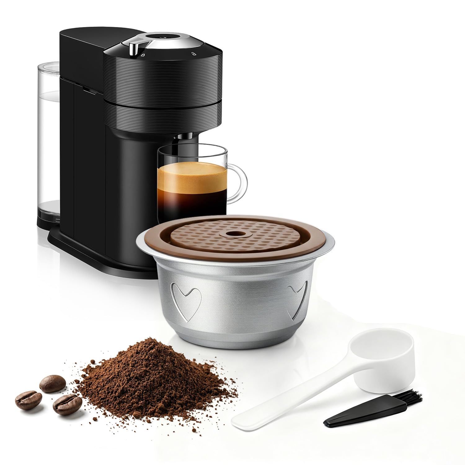 TINGFENG Stainless Steel Reusable Coffee Pods for Nespr*SSO V-rtuo Refillable Coffee Capsules Compatible with V-rtuo Next POP GCA1 and ENV135,with 1 Pcs Silicone Lids (230ml)
