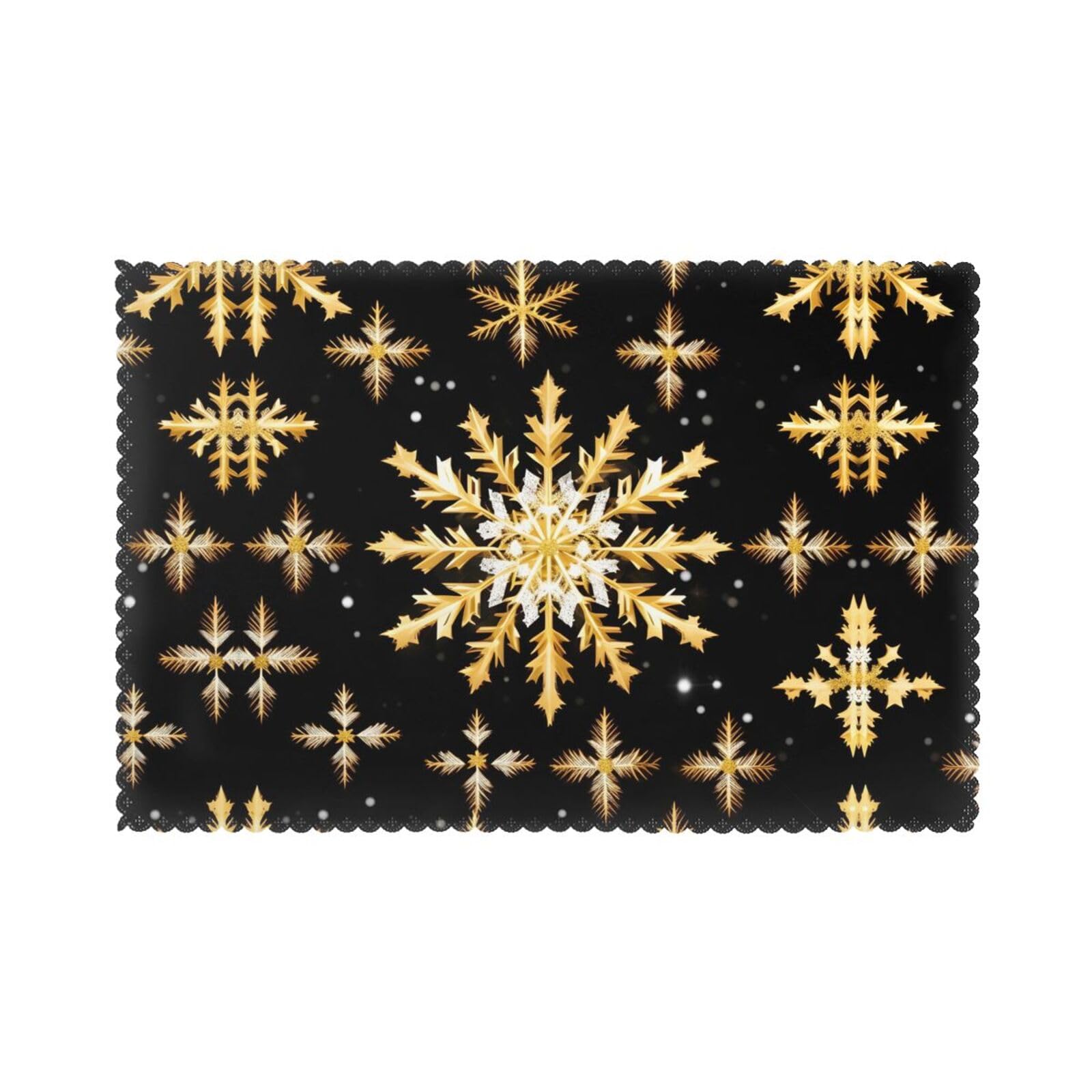 Golden Christmas Snowflake Christmas Placemats Set of 6,Washable Table Mats