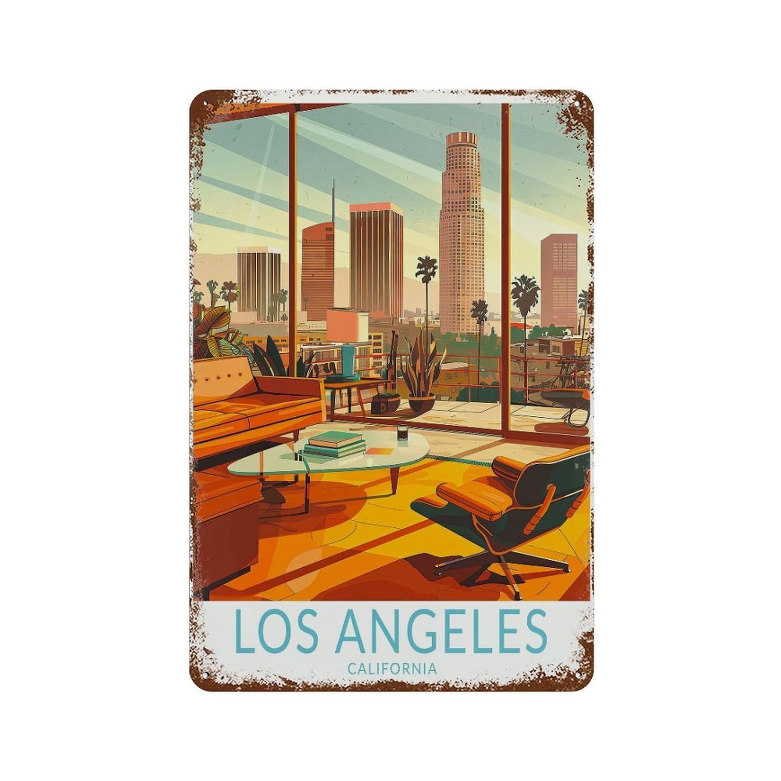 xiaoxiaoshen Los Angeles California Decor, Home Personalised Gift (2) Wall Decor Art Metal Tin Poster Modern Home Decor Art Home Bar Shop Decorations Vintage Sign 30x20cm