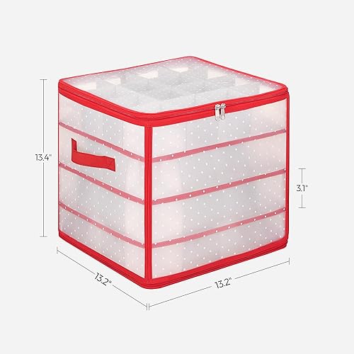Miniatura 7 de SONGMICS Plastic Christmas Ornament Storage Box, Christmas Ball Organizer, Holds 64 Balls up to 3-Inch, Removable Dividers, Cherry Red URFB029T03