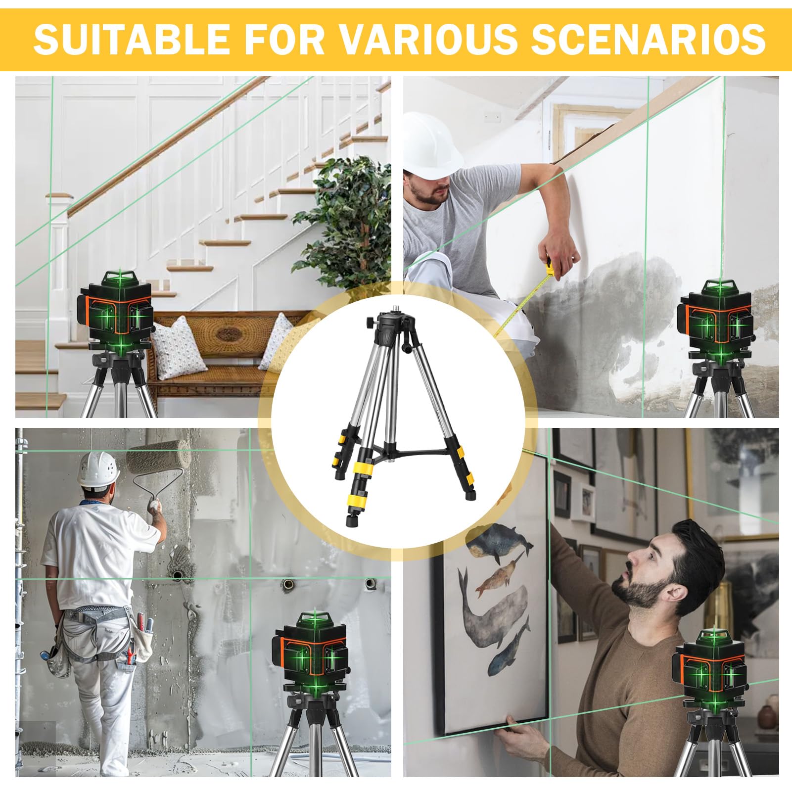 Trípode para láser y niveladores, interfaz de rosca de 5/8" con adaptador de 1/4", trípode telescópico de acero inoxidable (altura de trabajo 37-110 cm) con bolsa de almacenamiento