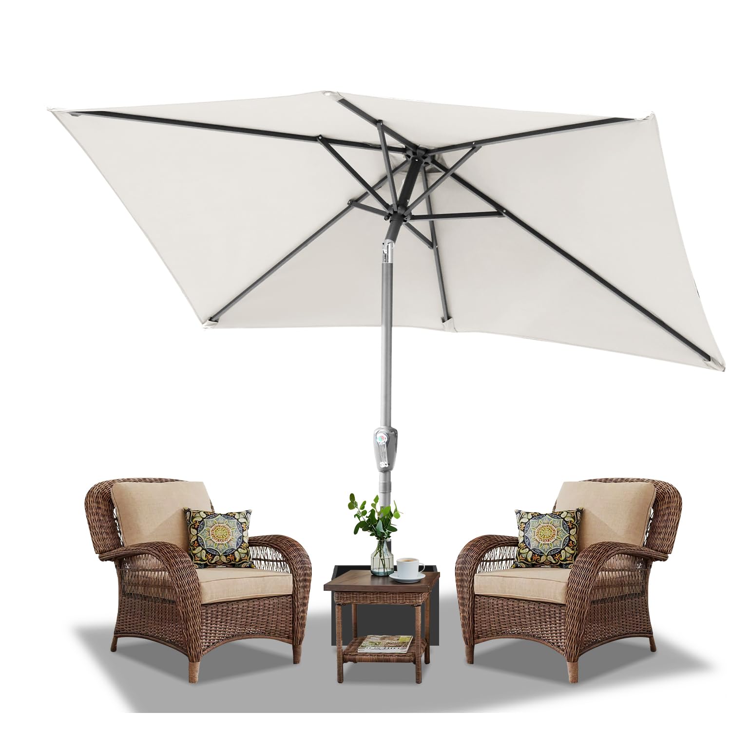 Daromigo Parasol rectangulaire - 210 x 140 / 300 x 200 cm - Avec manivelle - Protection solaire UV50+, pliable à 30 °C - Parasol de jardin imperméable pour jardin, sans support