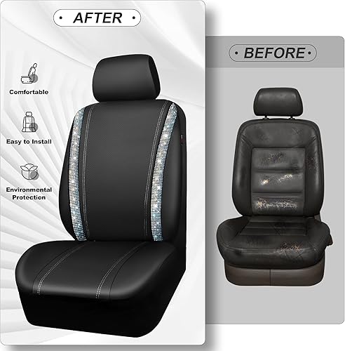 Miniatura 256 de CAR PASS Funda de asiento trasero de cuero y diamantes de imitación brillantes, impermeable, diseño de diamante brillante, ajuste universal, tiras