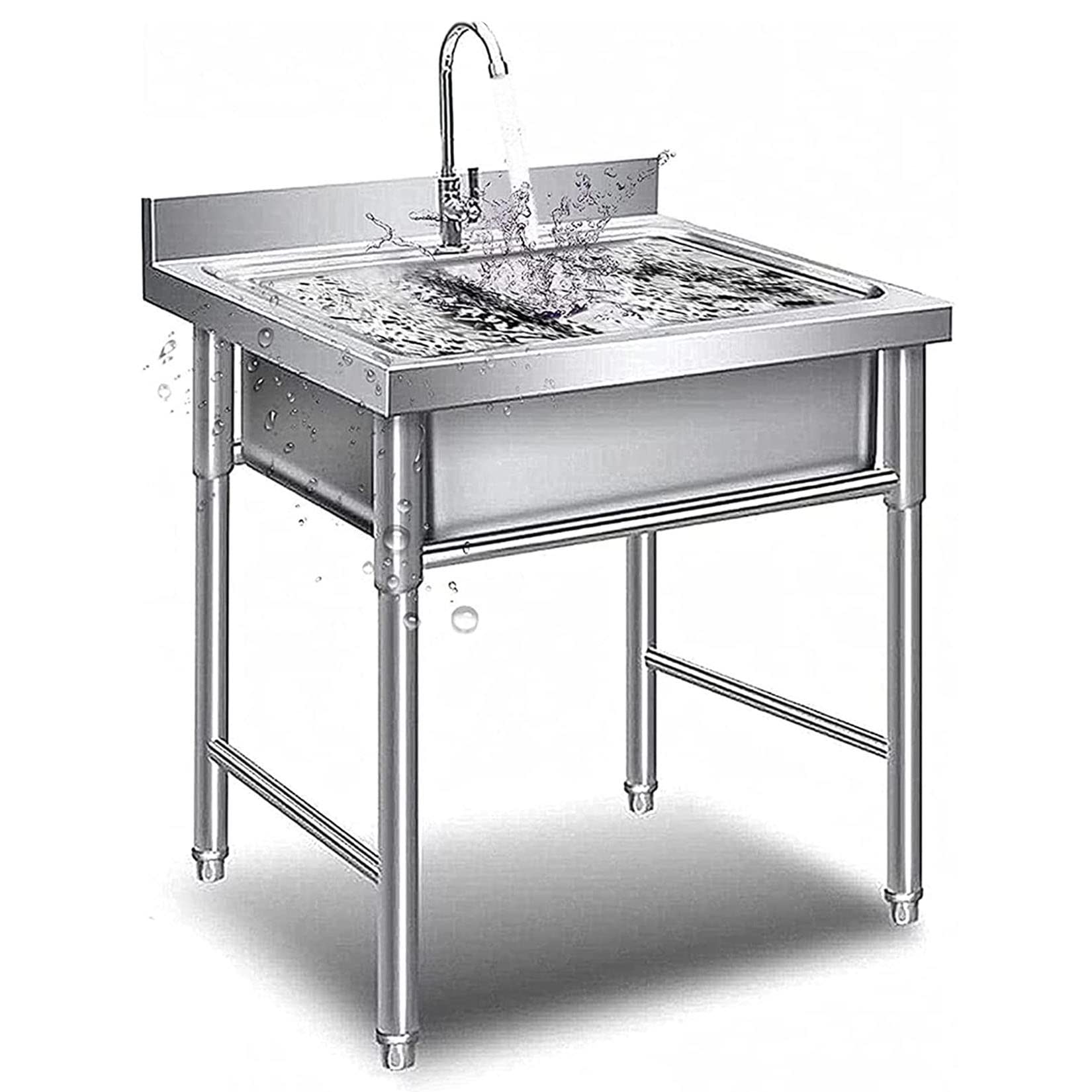 HCZKIUJY Kitchen Utility Sink,Single Bowl Stainless Steel Kitchen Sink 1 Compartment Freestanding Commercial with Faucet, Utility for Indoor Outdoor Restaurant Bar Laundry (50x50x80cm)