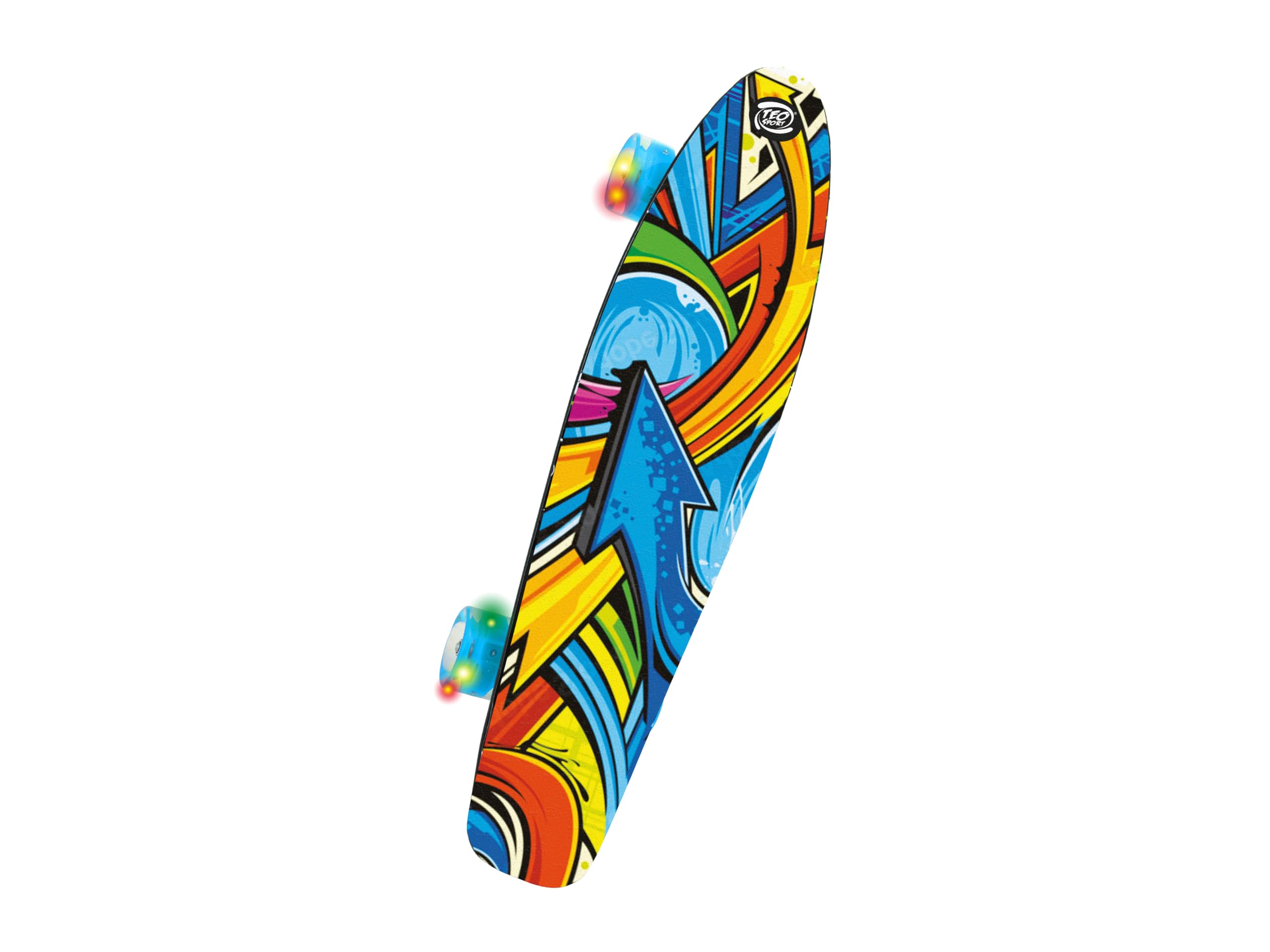 Teorema - Skateboard 57 cm, con Pedana Antiscivolo, Truck in Alluminio, Ruote 45 mm in PU trasparente con LED luminosi, Cuscinetti ABEC-7, Portata massima 100 kg