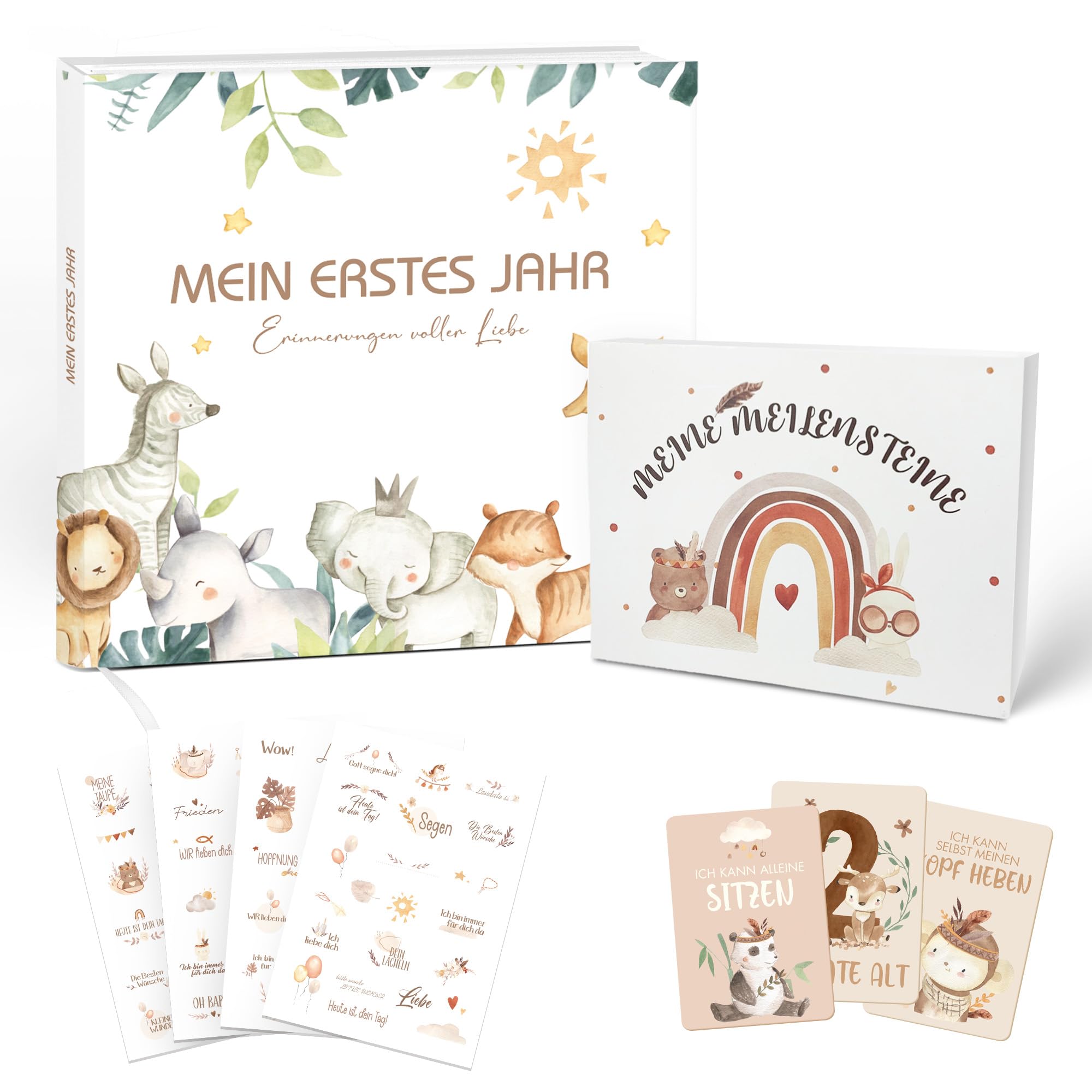 Hyggartn Ein Baby-Geschenkset, bestehend aus einem Babybuch und einem Set Meilensteinkarten, perfekt als Geburtsgeschenk für Jungen und Mädchen, auch geeignet für Geburtstage und Babypartys
