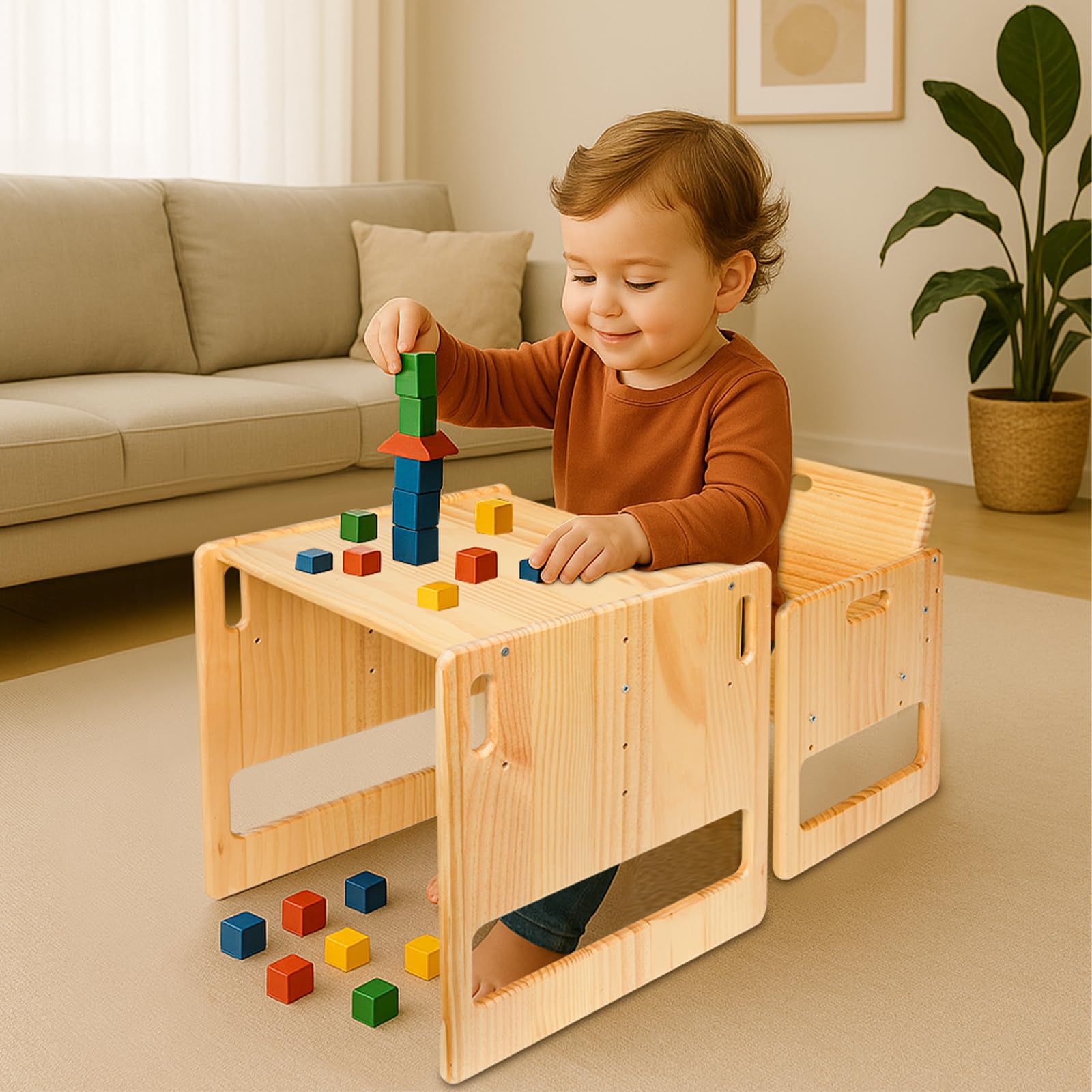 Montessori Ensemble table et chaises pour tout-petits de 1 à 3 ans, hauteur réglable, table et chaise pour lire/manger/jeux, facile à monter