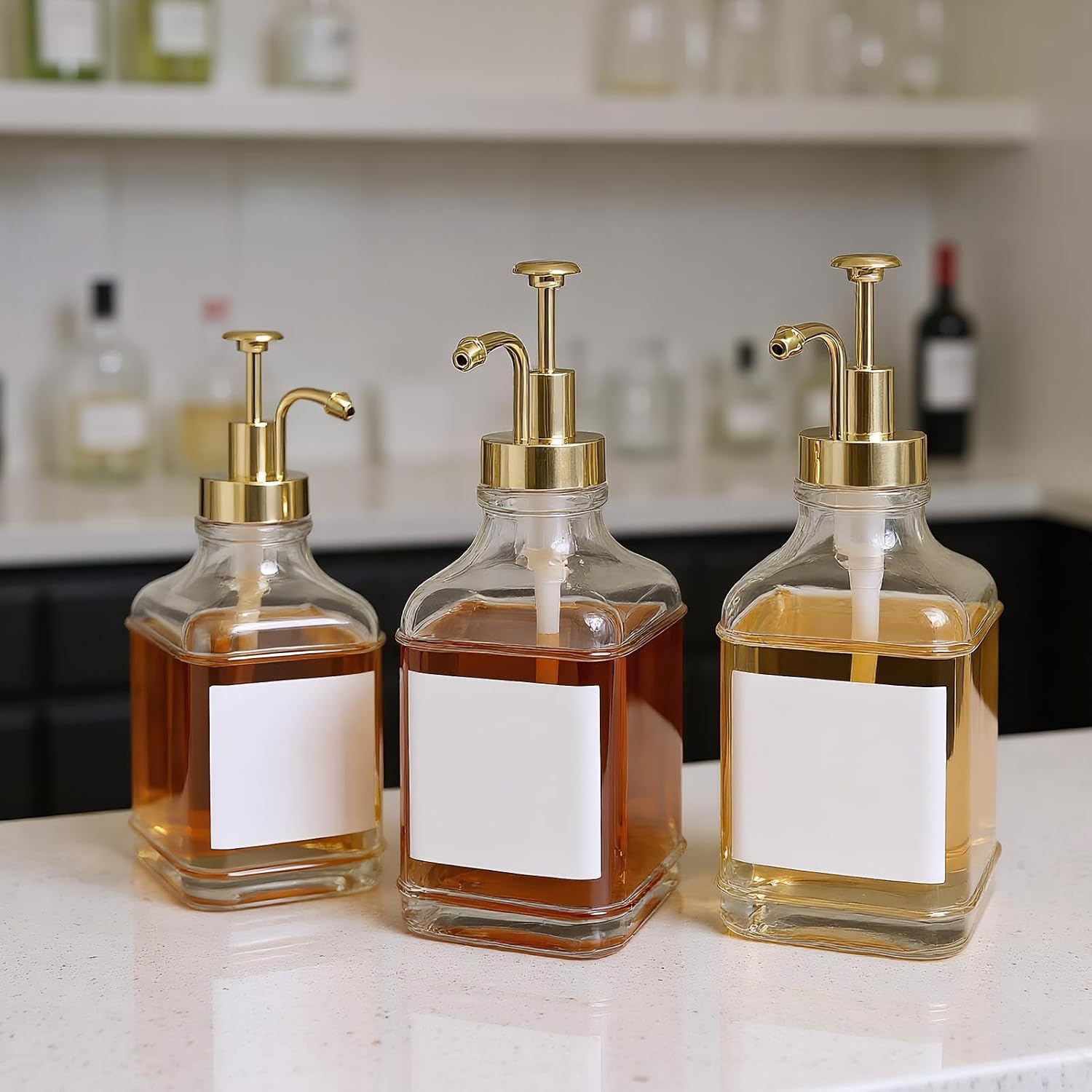 Coffee Shop Syrup Dispenser, Clear Bottle with Labels for Sauce, Ketchup, Hand Soap, and Beverage Service, Ideal for Kitchen, Restaurant, Bar, Club, Dessert, Party Hosting and Professional or Home Use