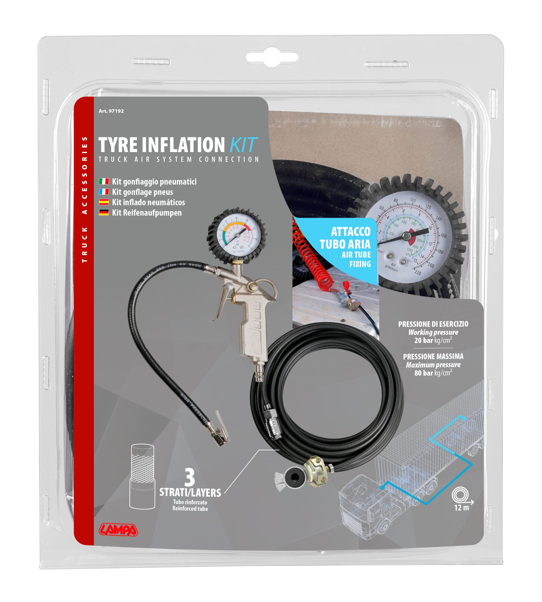 Lampa 97192 Kit Gonfiaggio Pneumatici per Collegamento Impianto Pneumatico, 6mm Ø