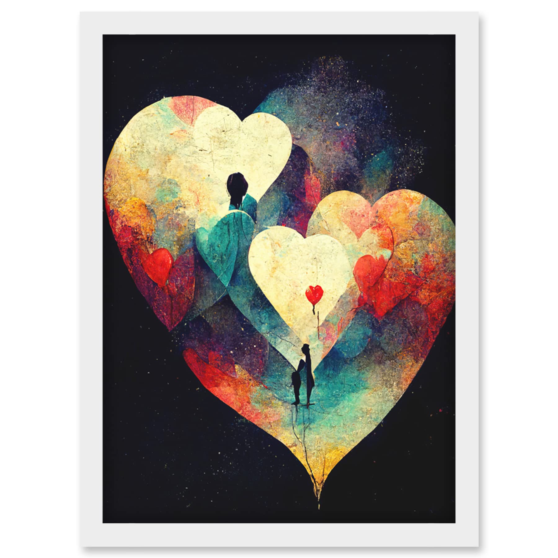 Artery8 Abstract Love Hearts Night Sky Framed Wall Art Print A4