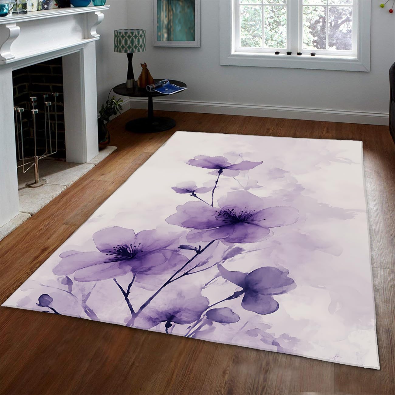 Tapis de sol à poil bas pour salon fleuri et sécurisé