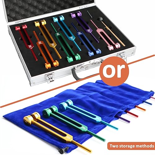 Miniatura 5 de Juego de diapasones para curar chakras, juego de 8 diapasones con peso, incluye 7 diapasones de chakra y 1 diapasón de propósito de alma para