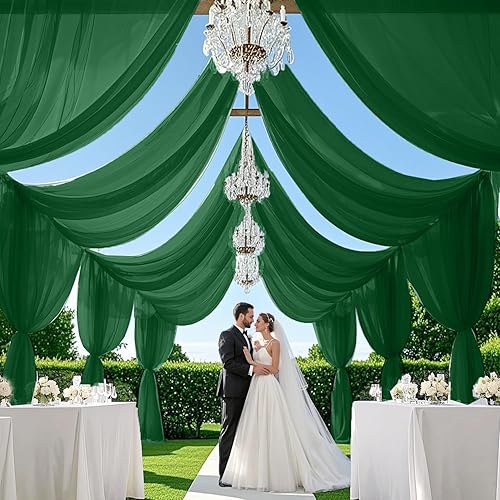 Miniatura 1 de MODFUNS Cortinas de arco de gasa verde esmeralda 6 paneles de 5 x 10 pies cortinas de telón de fondo transparentes para bodas cama toldo decoración