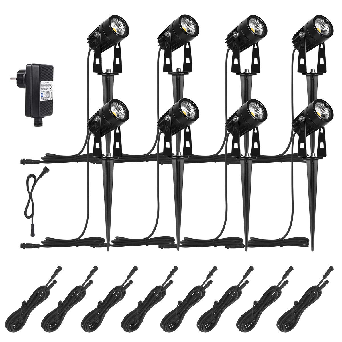8er-Set Gartenstrahler LED Warmweiß, 3W Gartenleuchte Garten Beleuchtung mit Stecker, Schwenkbar Außen-Strahler Aussenbeleuchtung Erdspieß IP65 Wasserdicht für Baum, Pflanzen, Teich