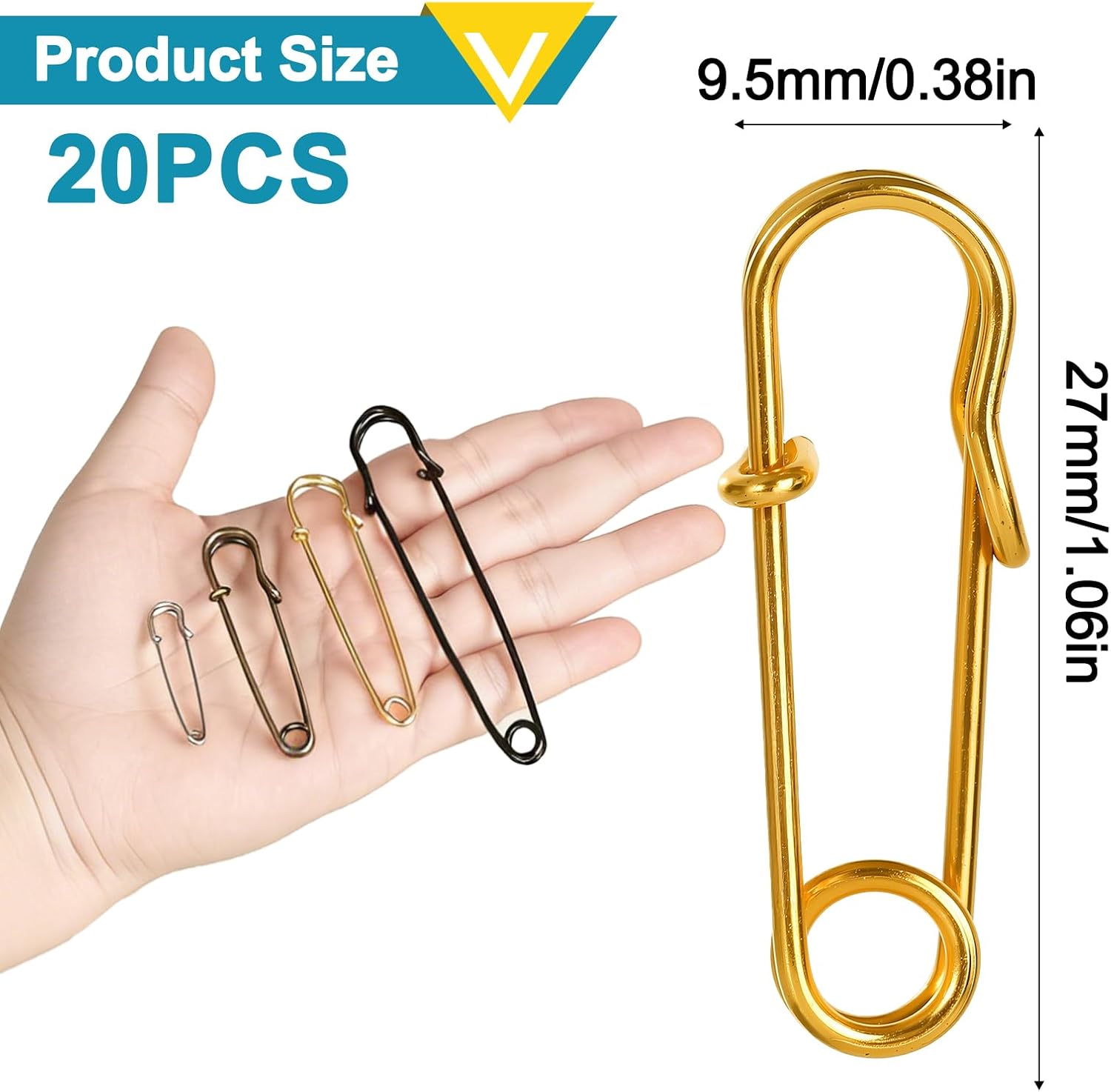 1.1 Inch Large Safety Pins, 20 Pcs Heavy-Duty Steel Safety Pins for Clothes Golden Big Safety Pin for Sewing Arts DIY Crafts