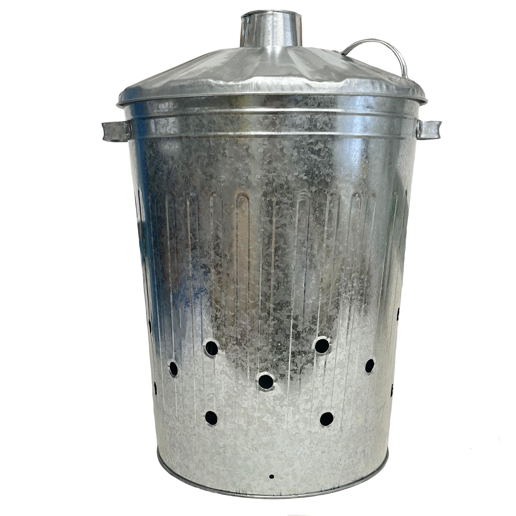 AB Tools Cubo incinerador galvanizado grande + tapa, quemador de residuos de hojas de jardín, 2 unidades