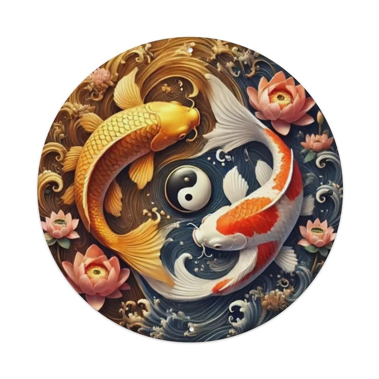 Igtefte Vintage Koi Fish & Yin-Yang Tin Sign Style Home Bar Garden Wall Plaque Decor Metal Poster 8X8 Inch