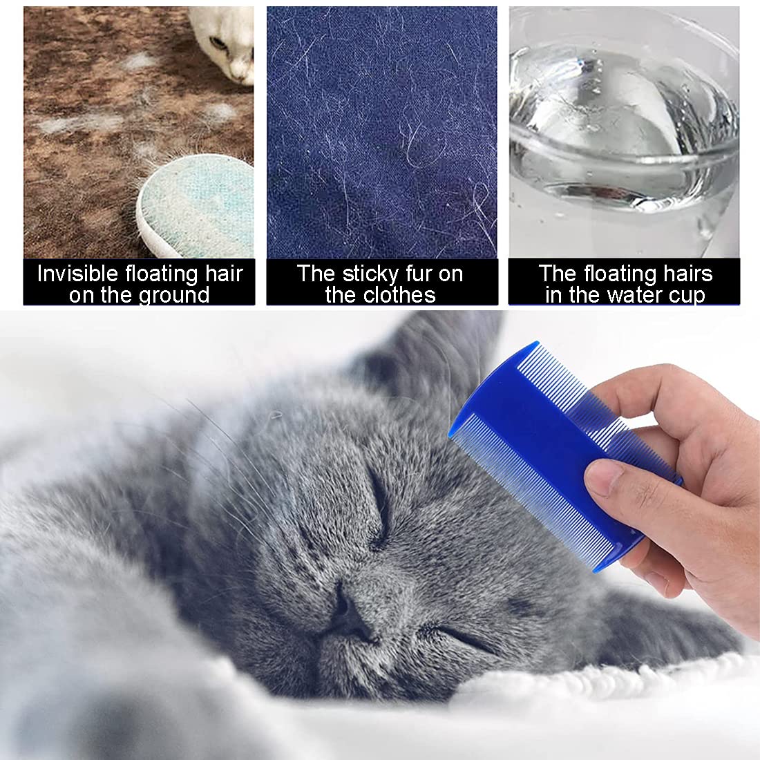 3 Stück Katze Hund Flohkamm, Flohkamm für Katzen, Läusekamm, Pet Reißen Fleck Entferner Kamm Set, Pet Hund Katze Pflege Kamm, Für Verhindern Flöhe und Läuse (Blau)
