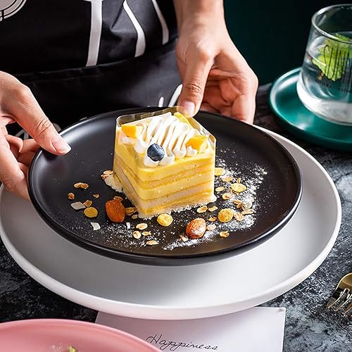 Miniatura 7 de BonNoces Juego de platos llanos de porcelana negra mate, platos redondos modernos de 8 pulgadas para almuerzo y postre reutilizables, 6 unidades