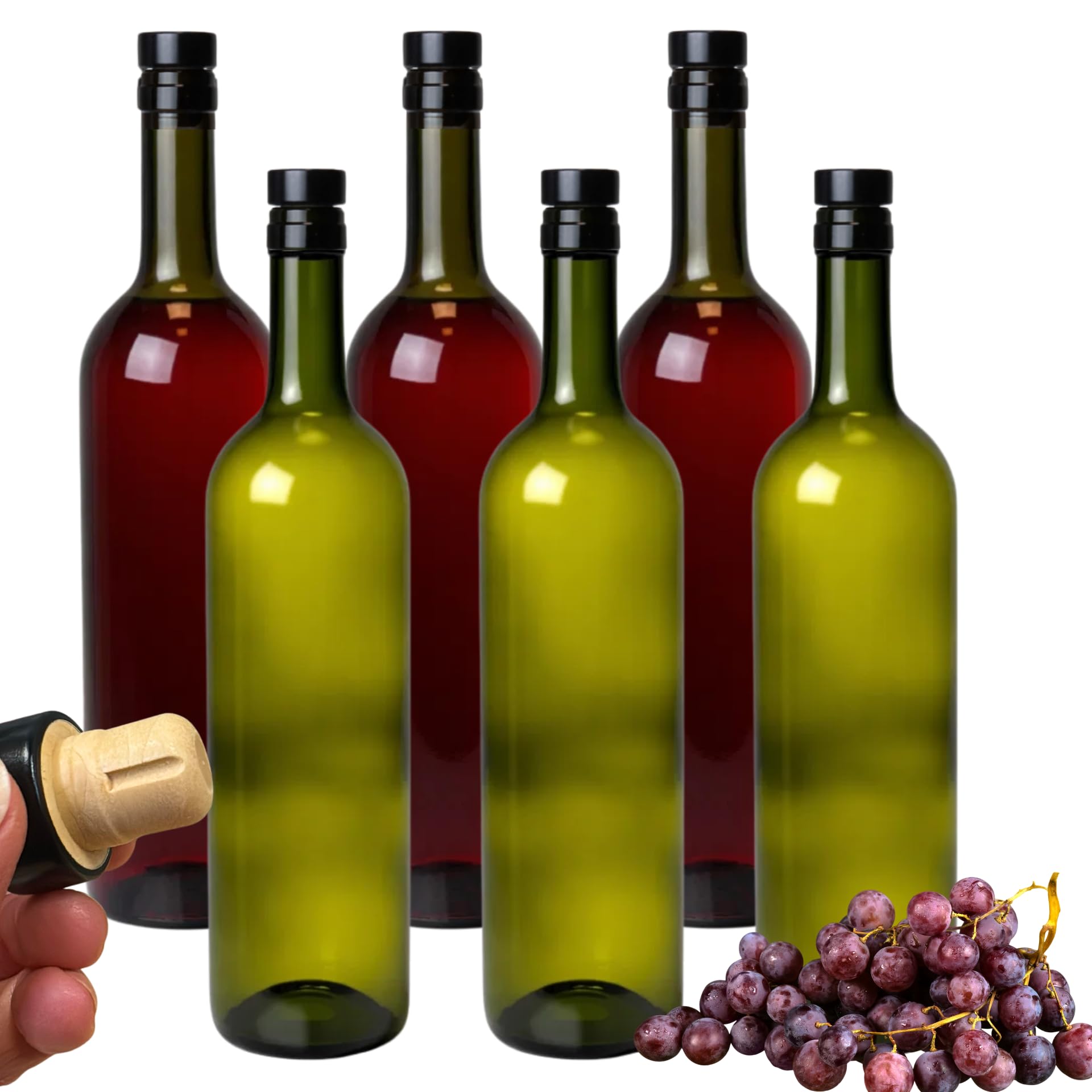 mikken 6 botellas de cristal de 750 ml con corcho verde botella de aceite 0,75 L incluye etiquetas