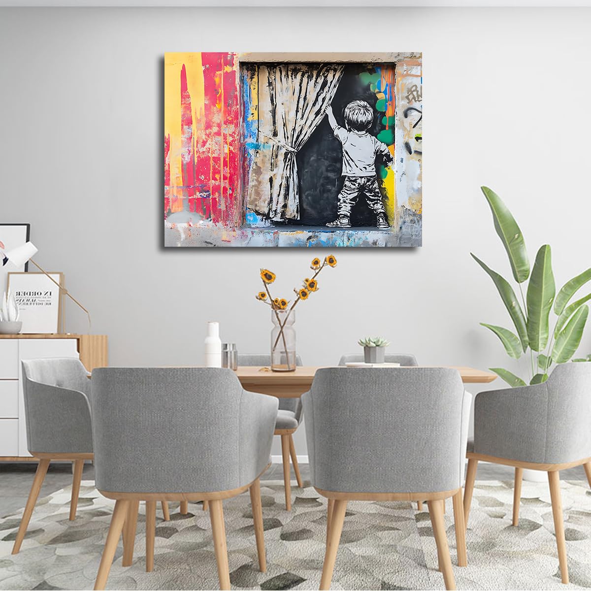 CHERHERART Art mural en toile Affiches colorées de style urbain Imprimés muraux Pop Art vibrant Peinture sur toile pour salon Bureau à domicile Chambre de bébé Salle à manger 85x140cm Sans cadre