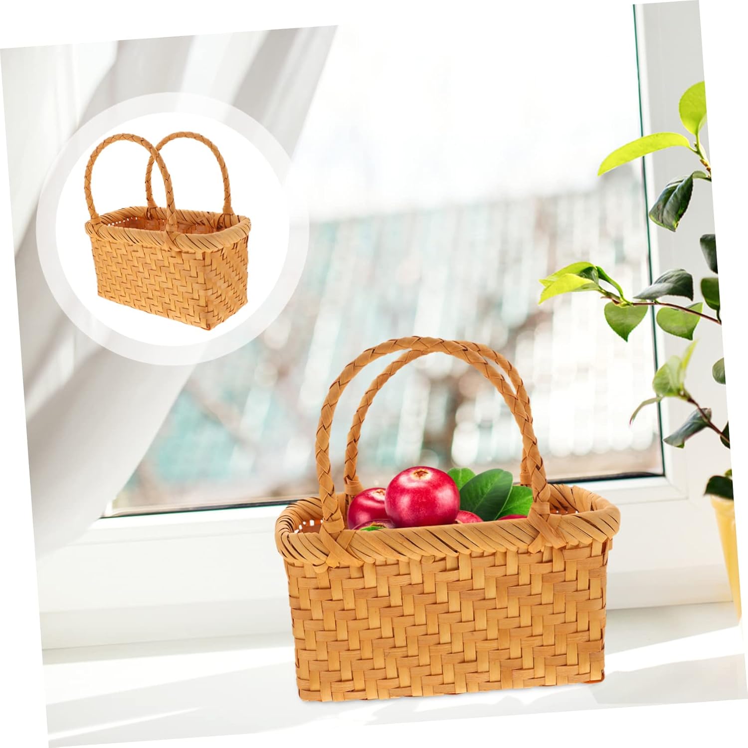 LABRIMP Portable Rattan Woven Flower Basket Rustic Floral Picnic Basket for Home Decor and Events Two Handles for Weddings and Storage