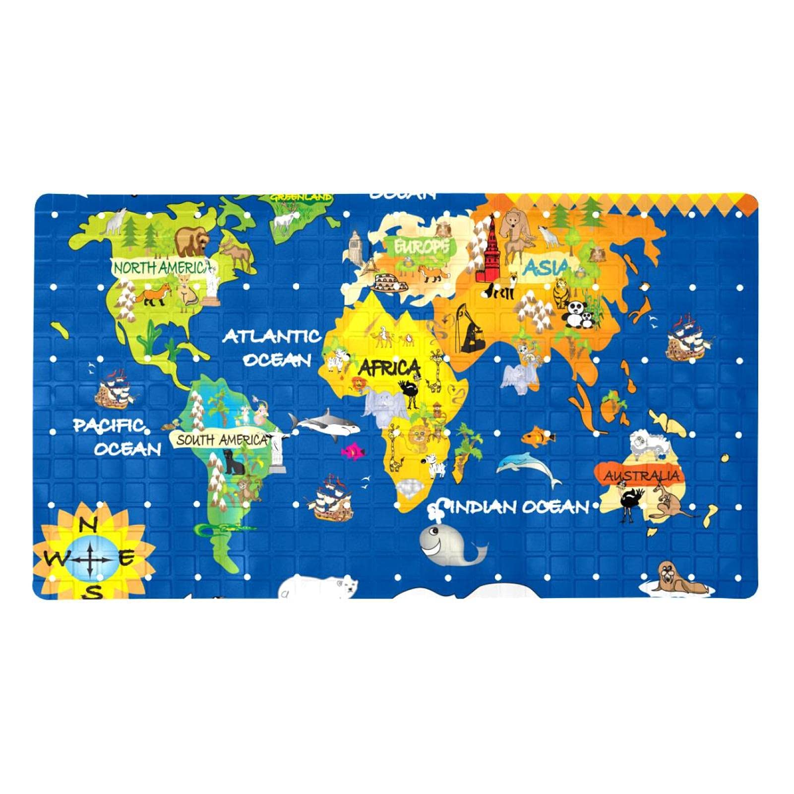 Tapis antidérapant pour baignoire carte du monde évitant les glissades