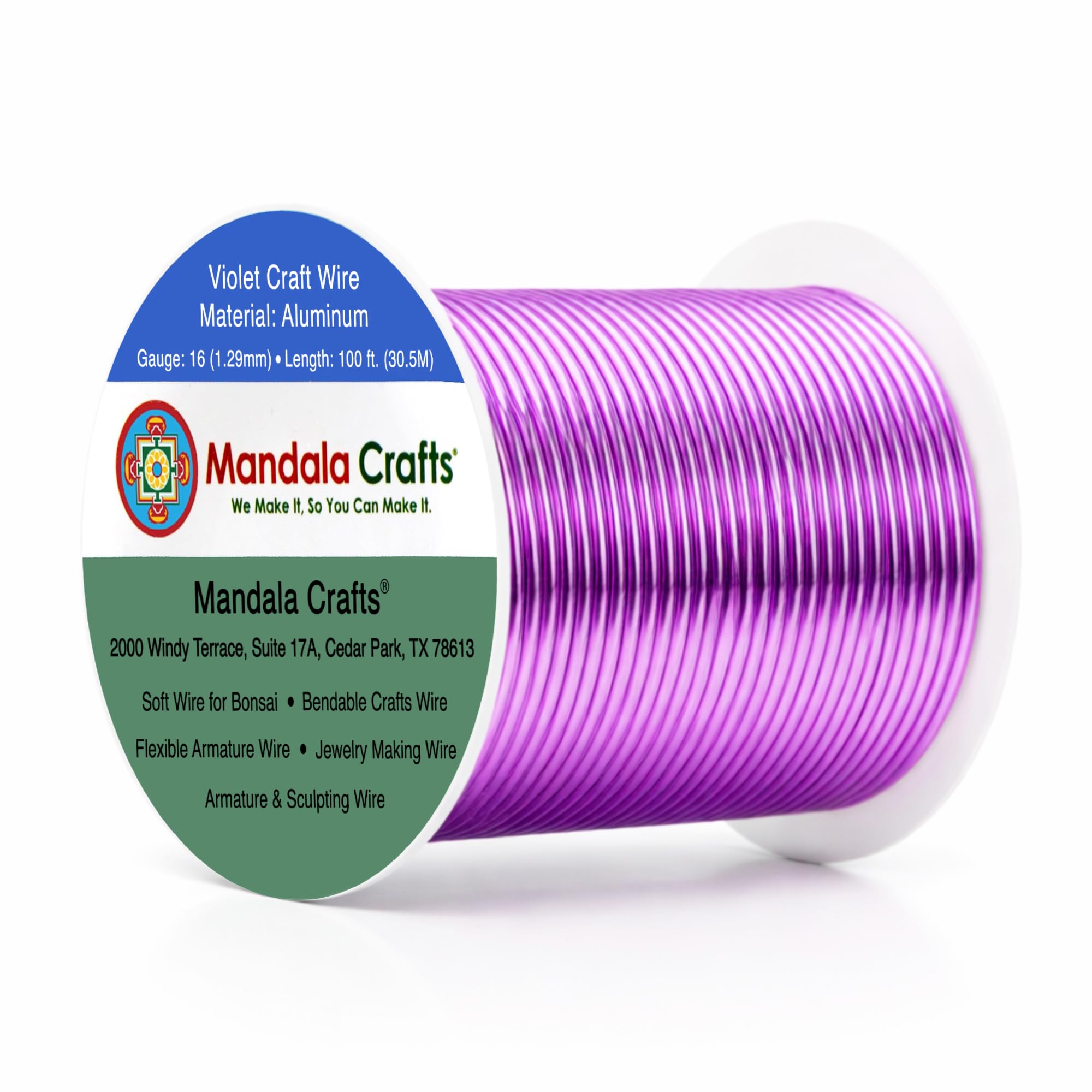 Mandala Crafts 16 Gauge Violet Anodized Aluminum Craft Wire, 100 FT