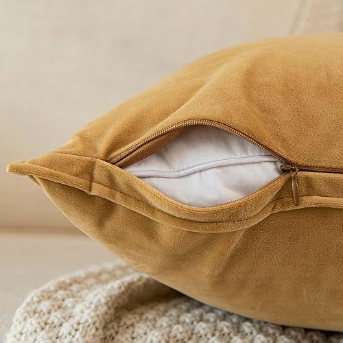 Miniatura 3 de JUSPURBET Juego de 2 fundas de almohada decorativas de terciopelo caqui de 26 x 26 pulgadas, funda de cojín suave con cremallera invisible para sofá