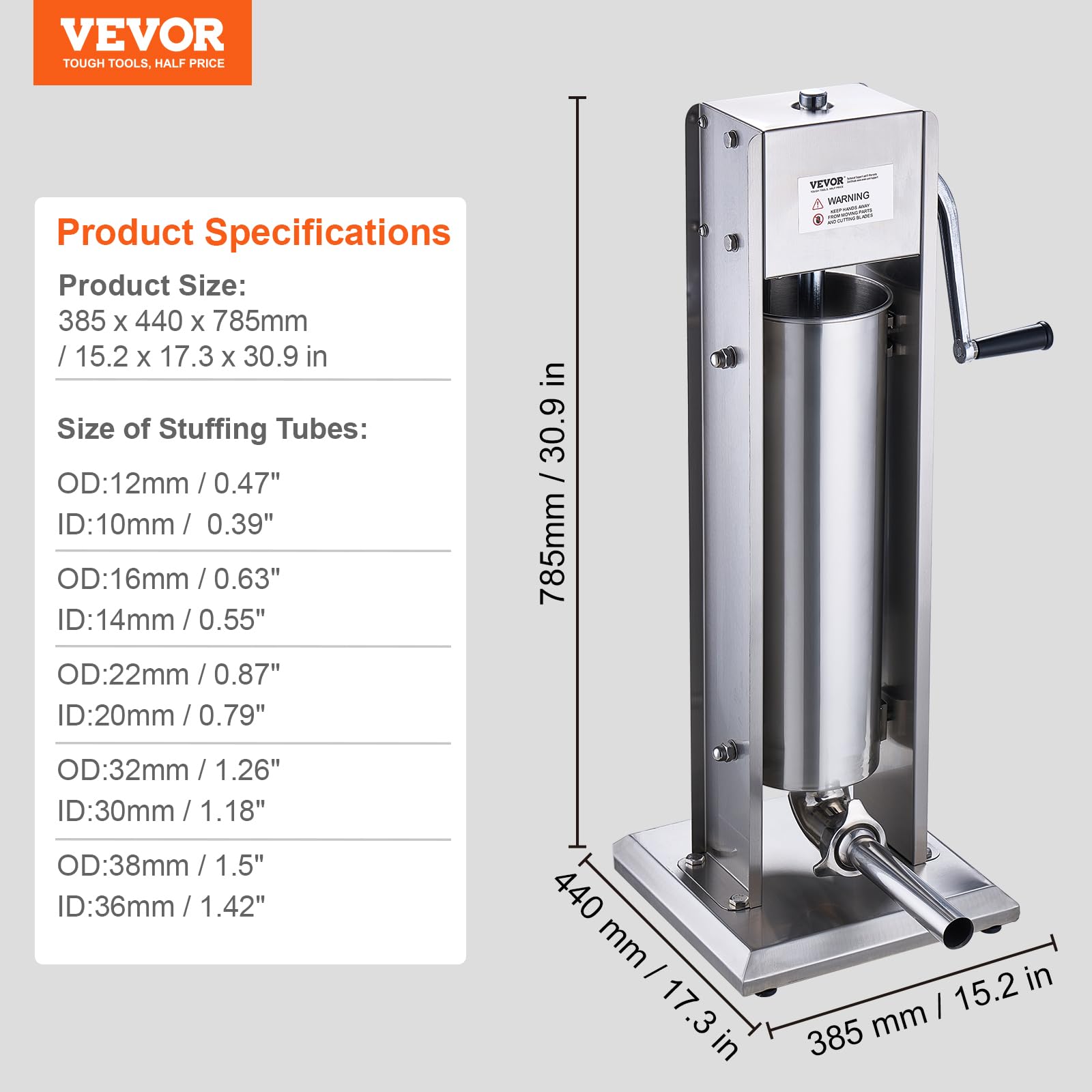 VEVOR Insaccatrice Manuale per Salsicce 7 L Macchina per Salsicce Verticale a Doppia Velocità, Realizzata in Acciaio Inossidabile 304 per Uso Alimentare, 5 Tubi di Ripieno, per Cucina, Ristorante