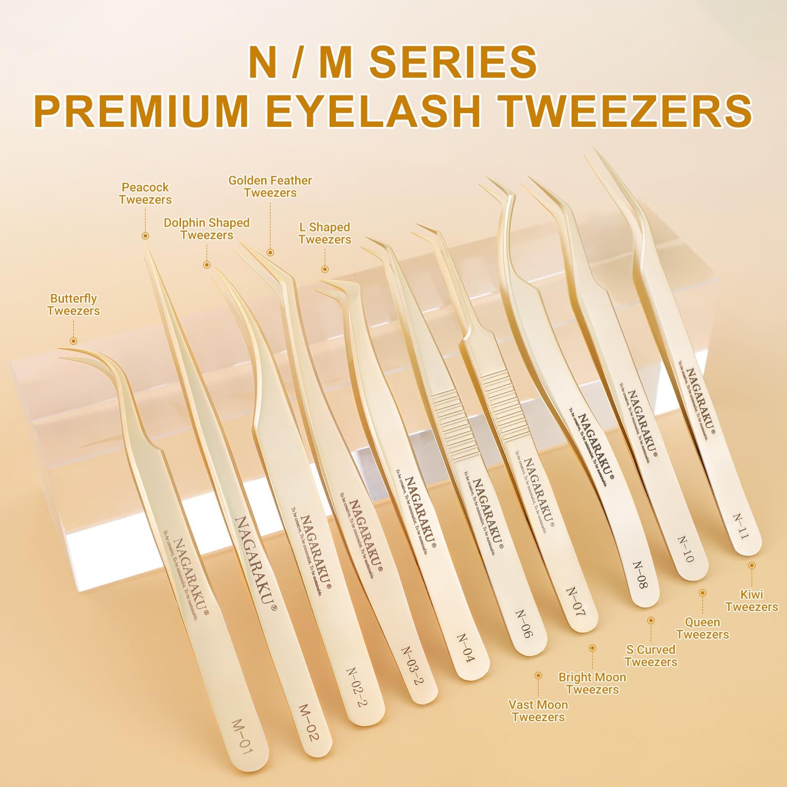NAGARAKU Pinzas Volumen Pestañas Punto Precisión Sin Brecha Pinzas de Fan Depilar Profesional Acero Inoxidable Curvada Con Tapas Protectoras En Las Puntas Tweezer Para Crear Lash Voluminosas (N-04）