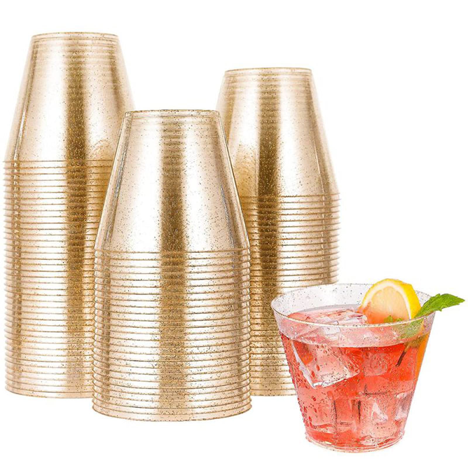Gobelets Transparents à Paillettes Dorées Réutilisables - Lot De 30 - 350 Ml - Pour Fête Mariage Noël - Sans BPA