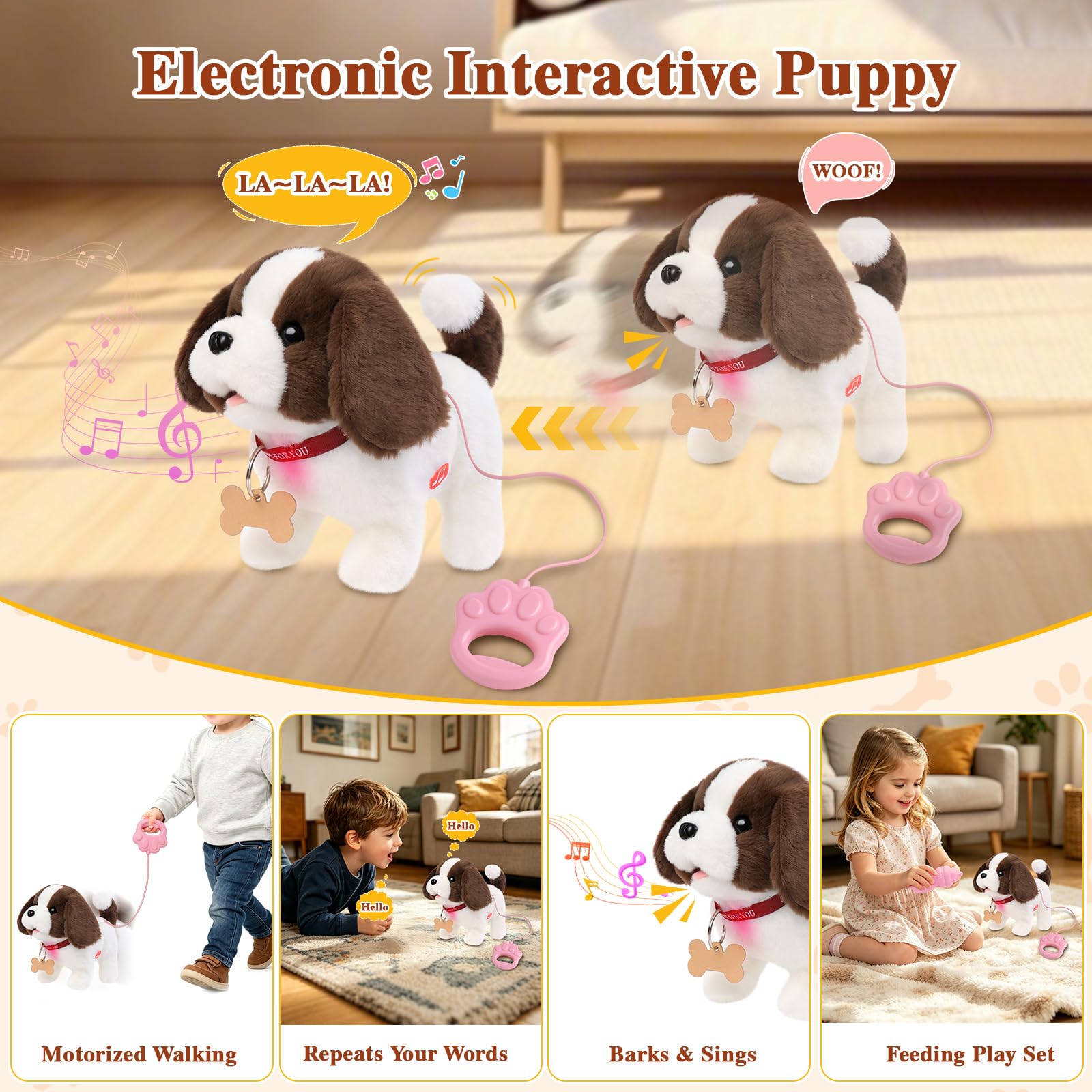 Juguete interactivo de peluche para cachorros, ladridos, grabación, con juego de aseo