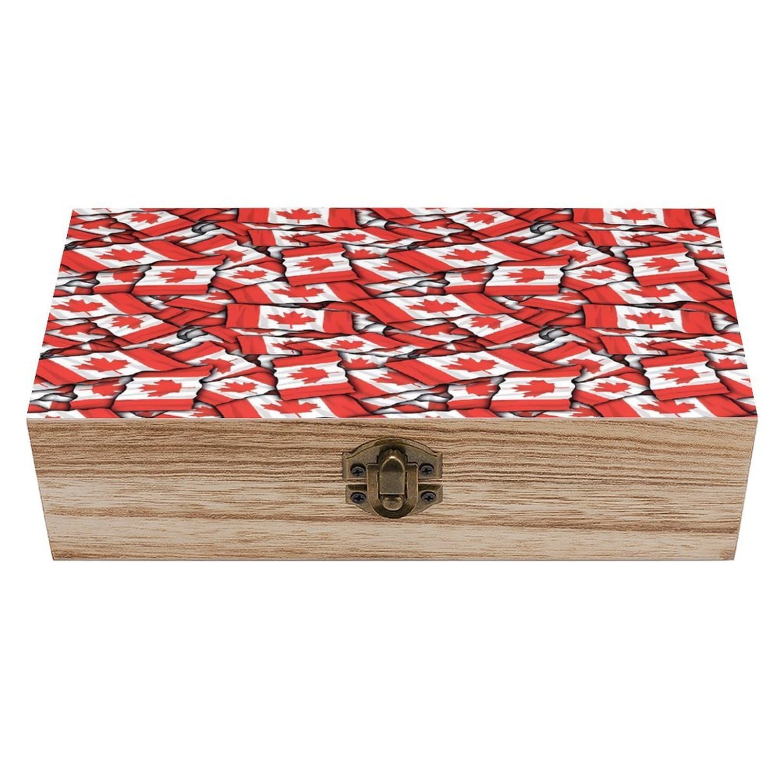 asbwuo Canadian Flag Wood Keepsake Box Wooden Box with Hinged Lid