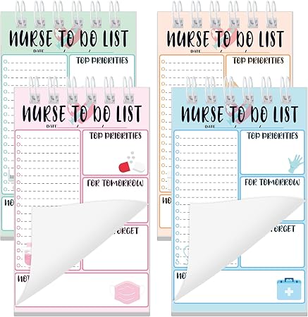 4-Pc Nurse Notepad Set - Spiral To-Do Lists, Undated 4x6" Nursing Planner Pads - Perfect Nurse Gifts & Office Supplies