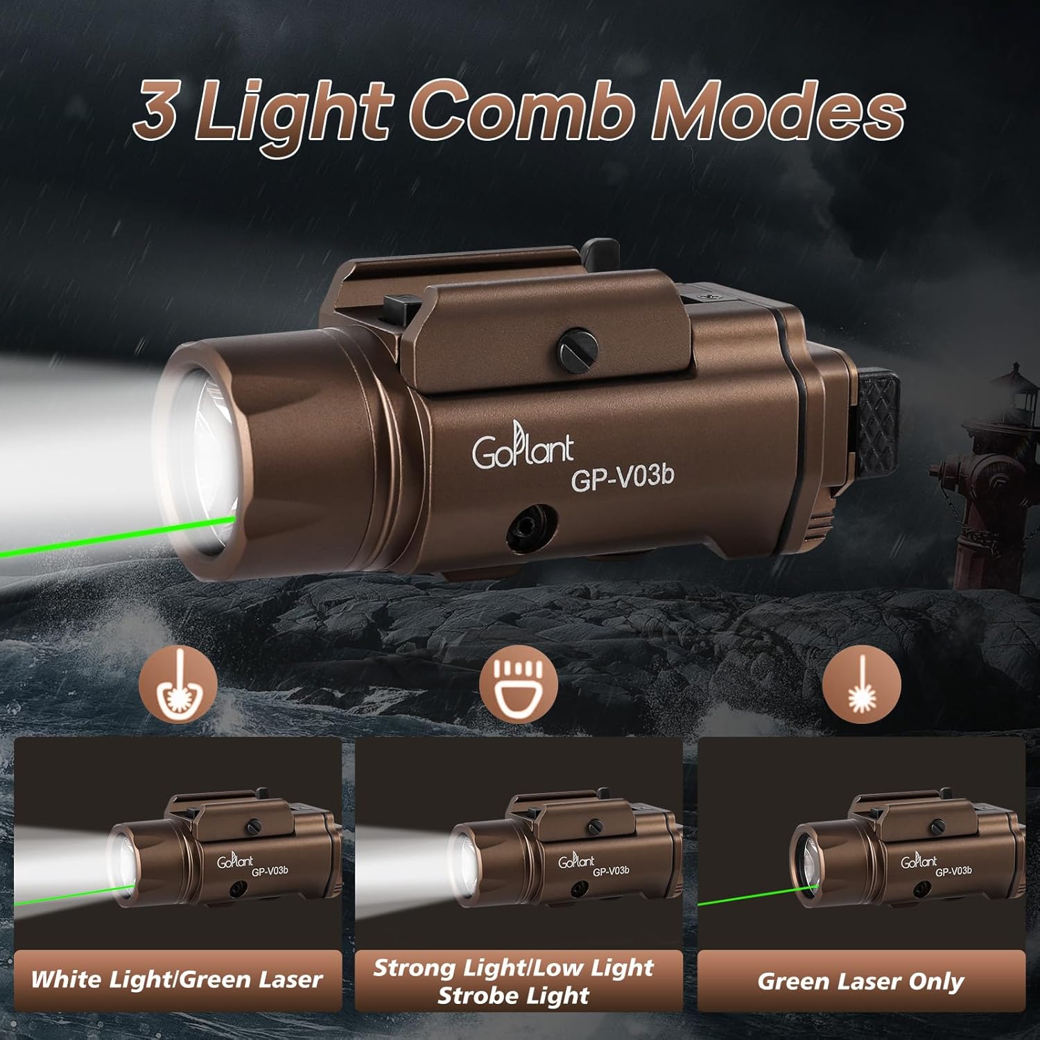 1750 Lumens Weapon Laser Light Combo - Adjustable Rail LED Light and Green Laser Flashlight, Aircraft-Grade Aluminum, Magnetic Rechargeable Strobe Tactical Flashlight for Picatinny or GL Rail