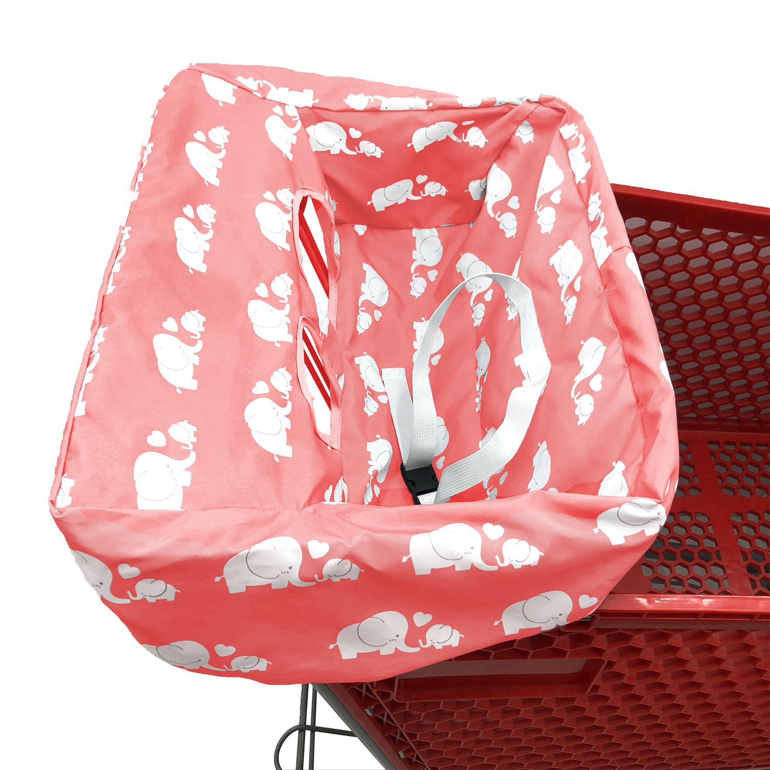 Funda portátil para carrito de la compra, fundas para silla alta y carrito de comestibles para bebés, niños, bebés y niños pequeños, incluye bolsa de transporte (simple elefante rosa)