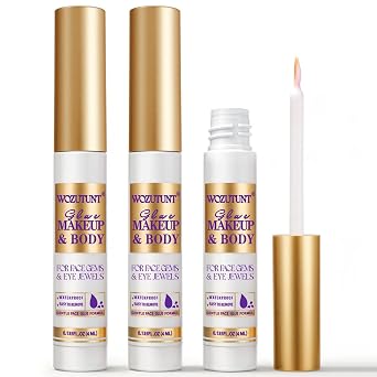 Face Makeup Glue for Rhinestones, 3 PCS Rhinestones Face Glue for Cosplay Makeup, Waterproof Body Glue for Wig Face Gems Eye Body Glitter Glitter, Eyelashes & Hair Gems, Gentle Skin Glue for Women