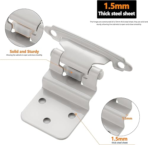 Miniatura 4 de Ravinte 10 paquetes (5 pares) de bisagras de gabinete blancas de 38 pulgadas, bisagras de cierre automático para cocina, baño, muebles, gabinetes y