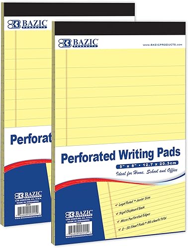 Miniatura 8 de BAZIC - Bloc de escritura perforado, 50 hojas de 5 x 8 pulgadas, bloc de notas con rayas Canary Jr., papel de notas para estudiantes de oficina,