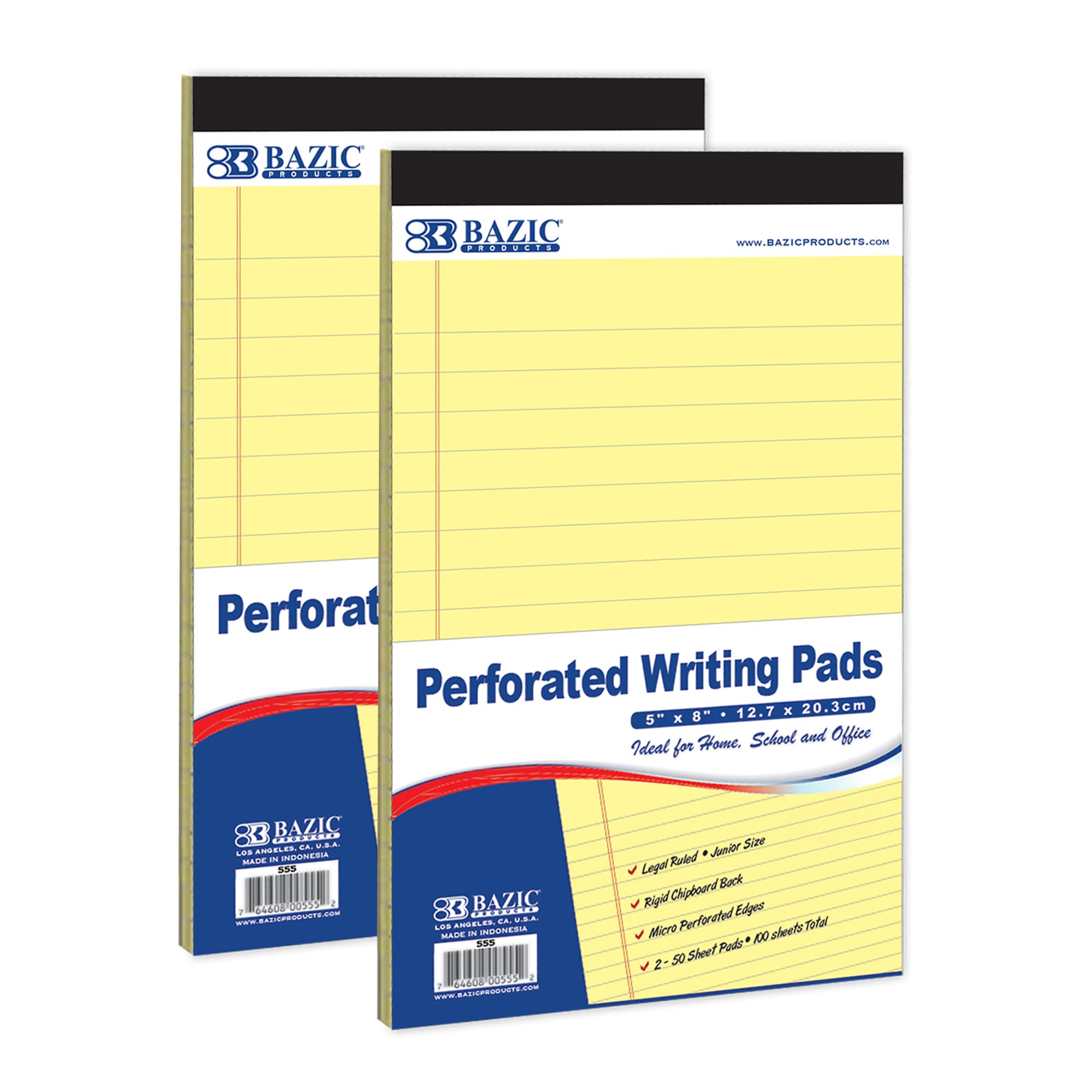 BAZIC PRODUCTS Perforated Writing Pad 50 Sheets 5x8 Inch Lined Ruled Memo Writing Pads Note Paper for Office