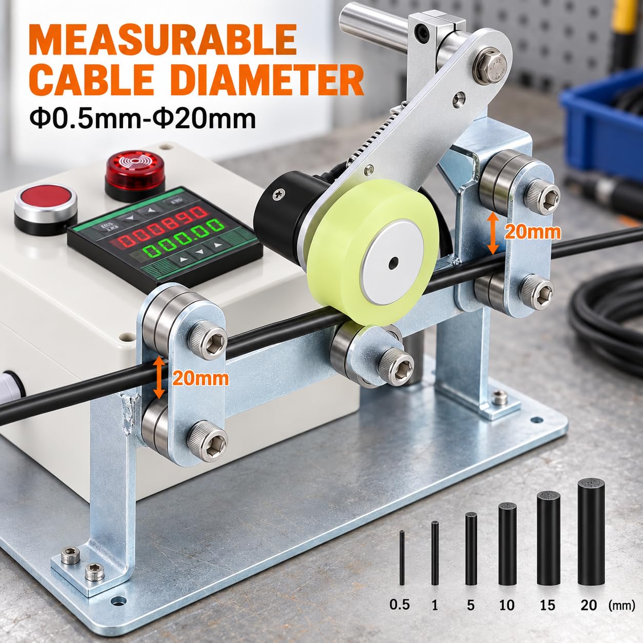 Contador digital de longitud de cuerda de alambre con pantalla LCD y rueda