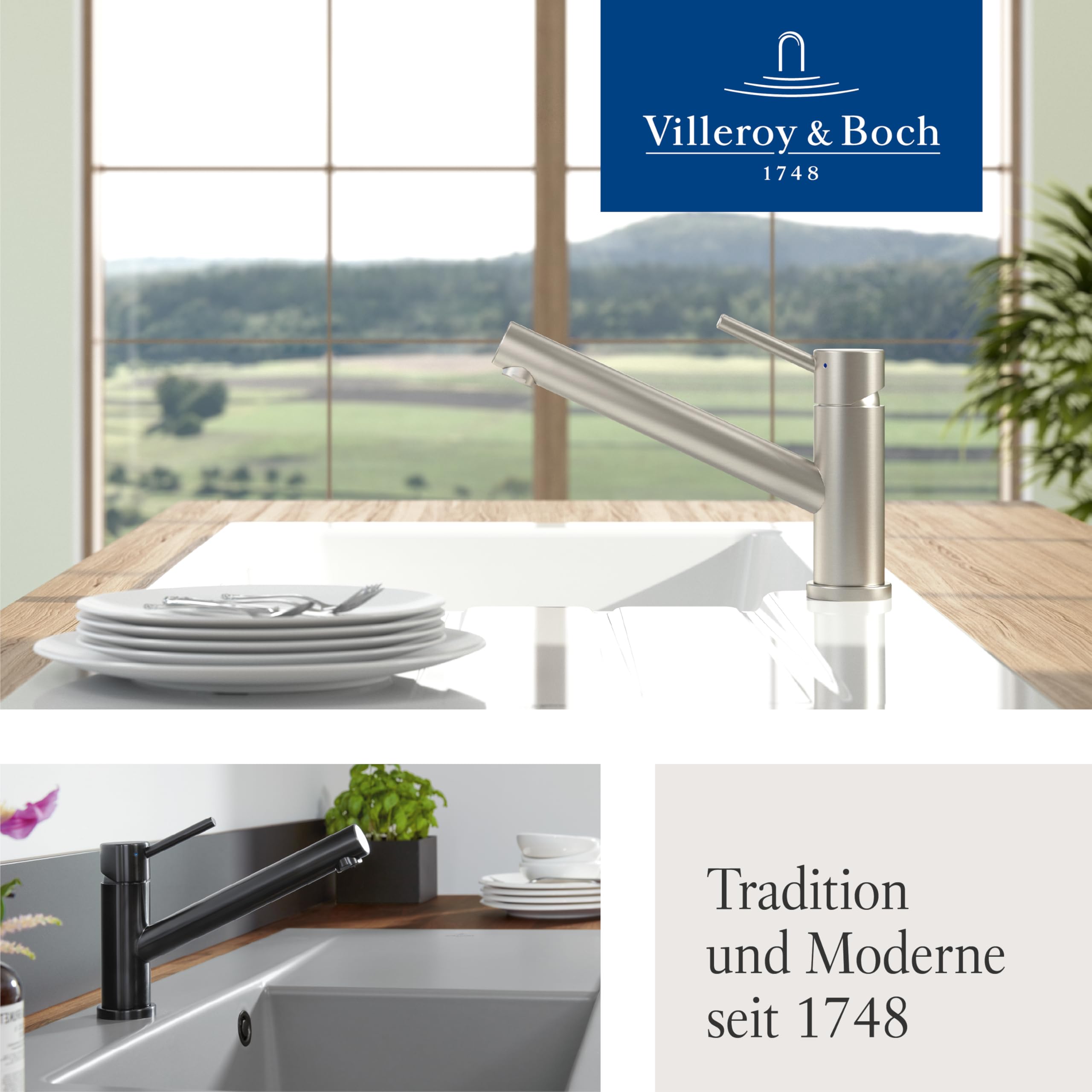 Villeroy & Boch Como Küchenarmatur, Auslaufhöhe 135 mm – Edelstahl massiv | Hochdruck, Keramikkartusche, 360° Schwenkbereich, komfortabler Bedienhebel, 925100LC