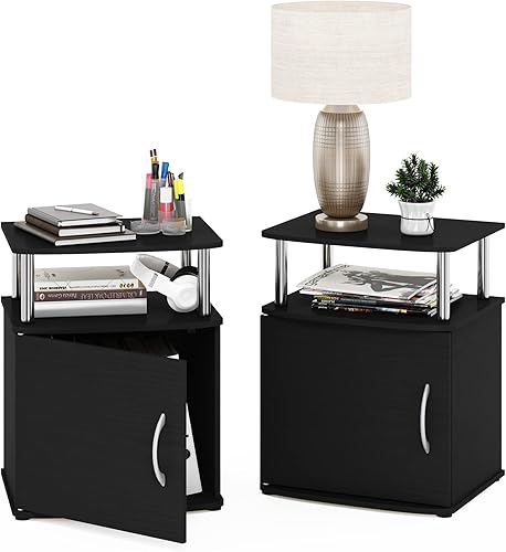 Miniatura 38 de Furinno JAYA - Mesita de noche para sofá lateral con puerta, paquete de 1, nogal Columbia/negro Columbia Nogal/Negro,Ámbar Pino/Negro,Negro -,Roble