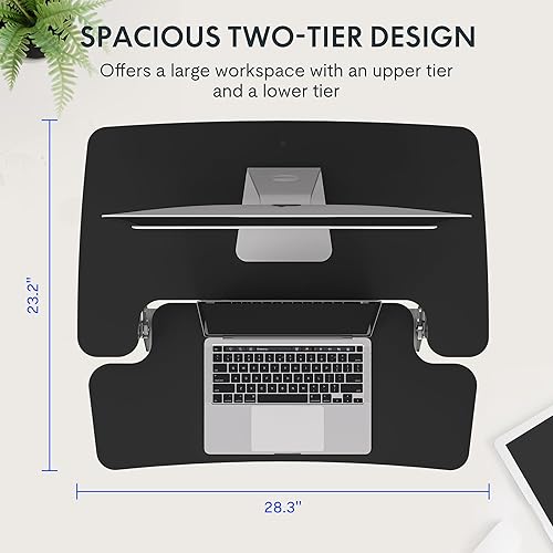 Miniatura 3 de FLEXISPOT Convertidor de escritorio de pie ajustable de altura negra de 28 pulgadas, elevador de escritorio sentado a pie con bandeja ancha para