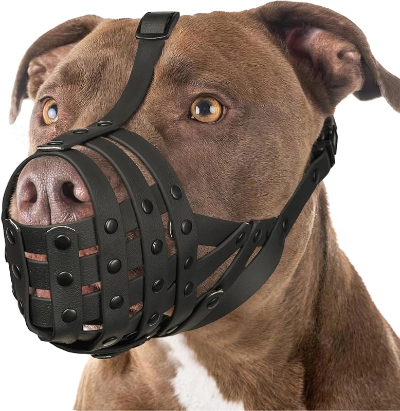 Bozal para perros Pitbull para perros grandes y medianos que previenen las mordeduras | Cesta Resistente Y Transpirable, Apta para Rottweiler Amstaff De Raza De Nariz Ancha, Uso para Caminar En Entrenamiento, Permite Beber | Negro, L