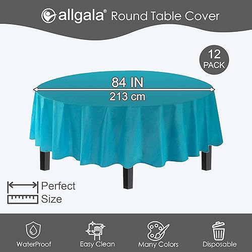 Miniatura 2 de allgala Manteles redondos desechables de plástico de alta calidad, paquete de 12, 84 pulgadas (7 pies), impermeables, resistentes a las manchas,