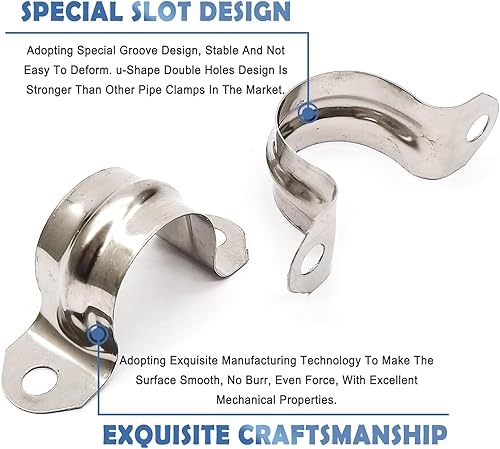 Miniatura 7 de Abrazadera de correa de tubo rígido de 34 pulgadas, correa de dos agujeros, clip de tubo de soporte en U, soporte de sujeción de tubo de acero