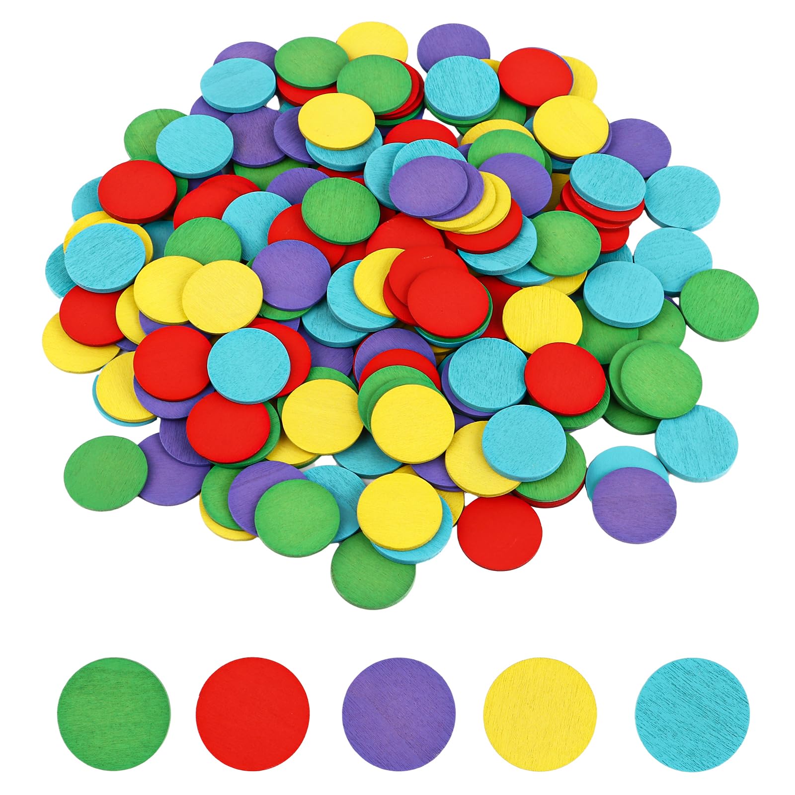 Lot de 300 Jetons de Jeu en Bois de 6 Couleurs Ø 2,5 cm - Puce de Poker - Matériel de Manipulation Mathématique